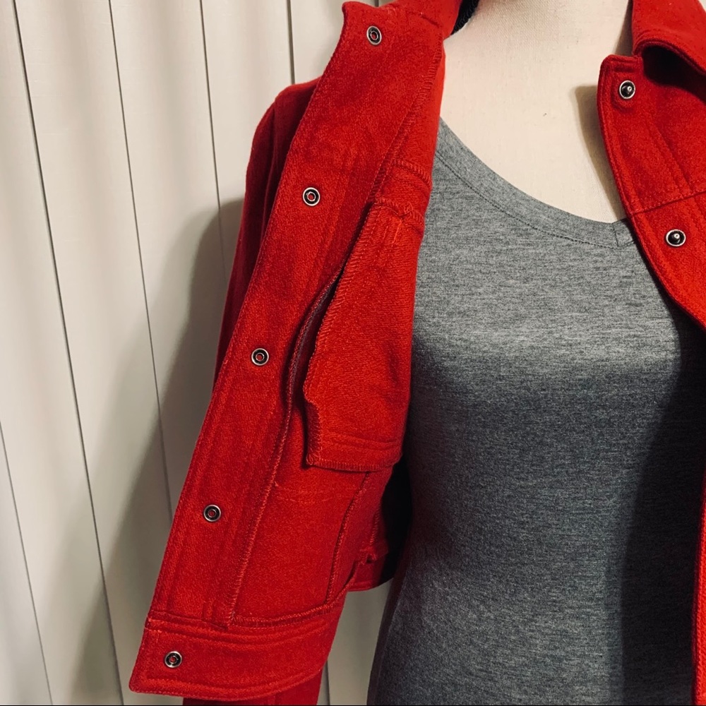 Express Red Collared Snap Button Wool Jacket - image 8